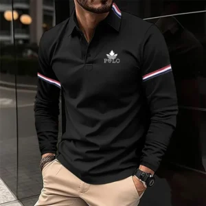 Men's sports and leisure long sleeved polo shirt